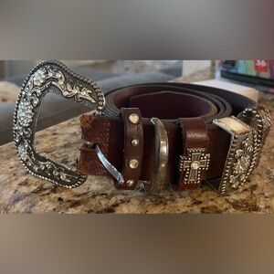 CROSS RHINESTONE WESTERN BLING LEATHER BELT 35-40